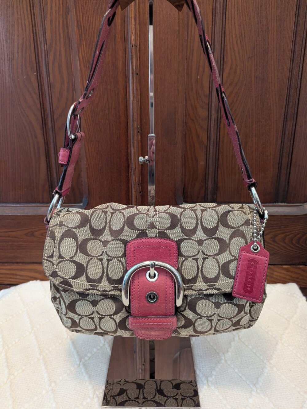 VINTAGE Coach SOHO Signature Textile Jacquard & leather handbag Braided strap